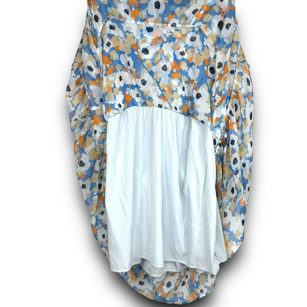 Joie Tiered Ruffle High Low Midi Dress Blue White Floral Print Lightweight XXL - Picture 6 of 9